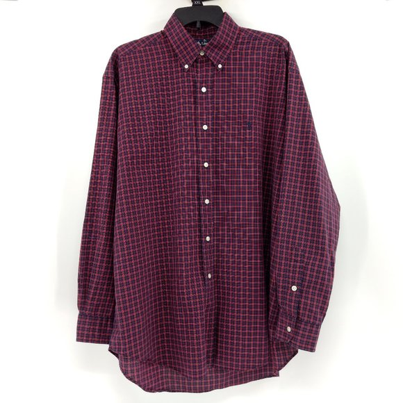 RALPH LAUREN Blake Shirt Men's L Red Blue Plaid Button Down Long Sleeve‎ Logo - Picture 1 of 10